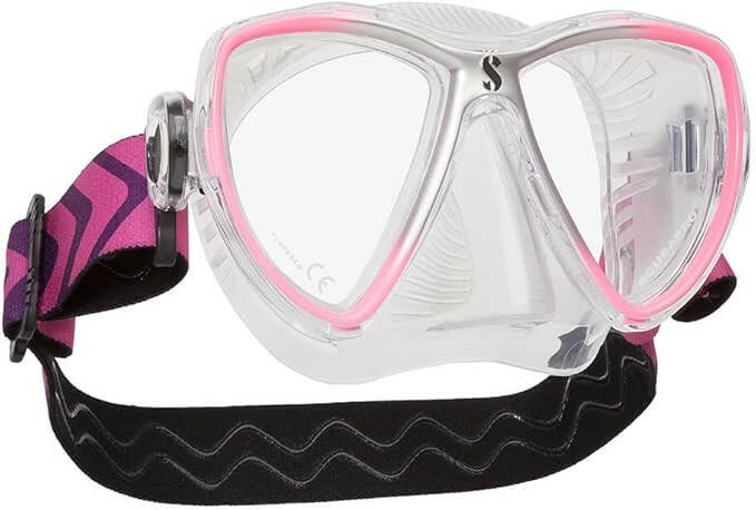 Scubapro Synergy Mini Diving Mask With Comfort Strap (Pink/Silver With Clear Skirt).