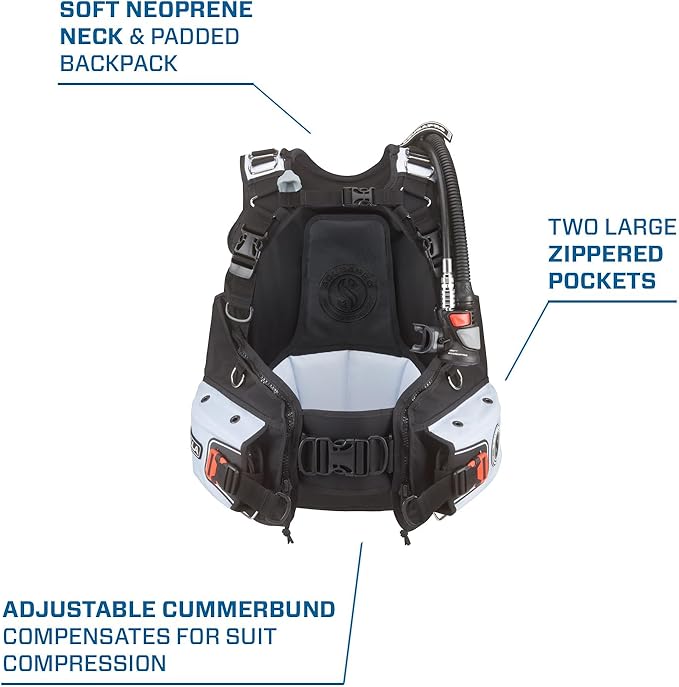 Scubapro Bella Women’S Front-Adjustable Scuba Bcd With Air2 5Th Generation Inflator Regulator, Medium, White