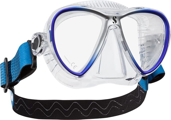 Scubapro Synergy Twin Trufit Scuba Mask With Dual Lens And Comfort Strap For Diving, Clear/Blue/Silver