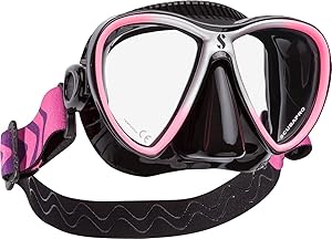 Scubapro Synergy Twin Trufit Scuba Mask With Dual Lens And Comfort Strap For Diving, Black/Pink/Silver