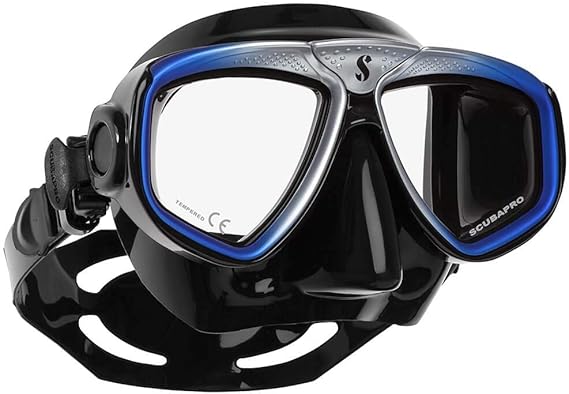 Scubapro Zoom Scuba Mask With Ultra Clear Dual Lens And Lens-Change System For Optical Lenses For Diving, Black/Blue/Silver