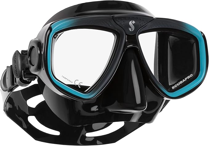 Scubapro Zoom Scuba Mask With Ultra Clear Dual Lens And Lens-Change System For Optical Lenses For Diving, Black/Turquoise