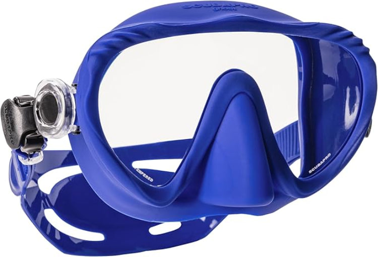 Scubapro Ghost Scuba Dive Mask, Low-Volume Frameless Design W/Ultra Clear Single Lens, Silicone Skirt And Easy-Adjust Strap Buckles, Blue