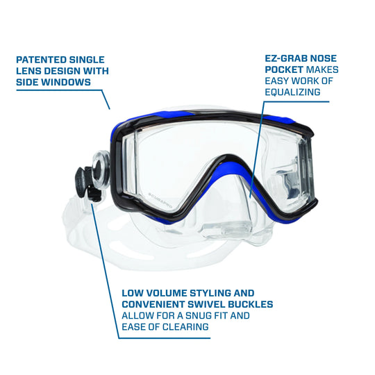 Scubapro Crystal Vu Plus Scuba Mask With Purge Valve, Blue/Gray.