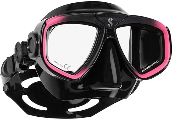 Scubapro Zoom Scuba Mask With Ultra Clear Dual Lens And Lens-Change System For Optical Lenses For Diving, Black/Pink