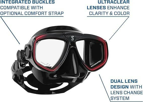 Scubapro Zoom Scuba Mask, Lens-Change System For Optical Lenses, Black/Red.