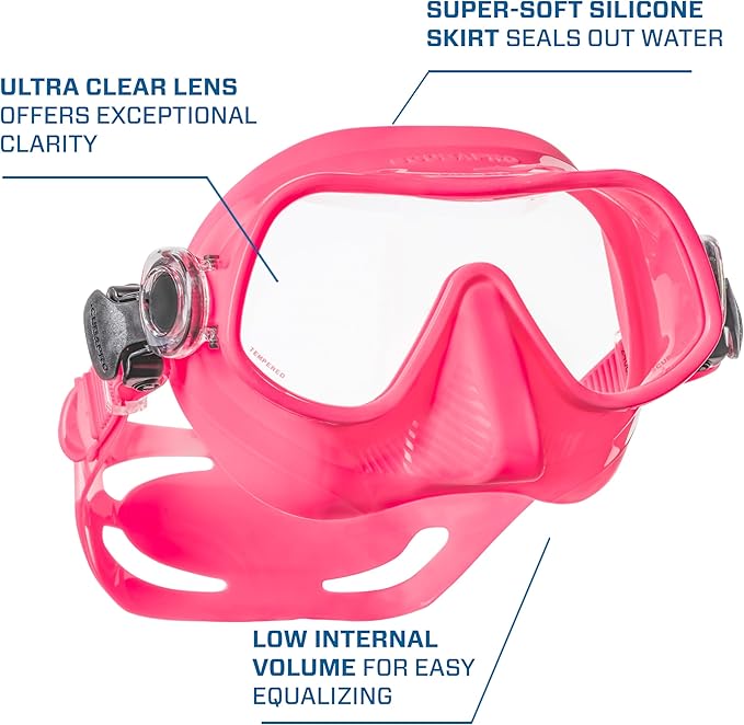 Scubapro Steel Pro Scuba Diving Mask For Freediving, With Single Lens And Frameless, Low Volume Design, Pink