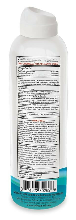 Caribbean Sol Natural SPF 50 Mineral Spray 6oz