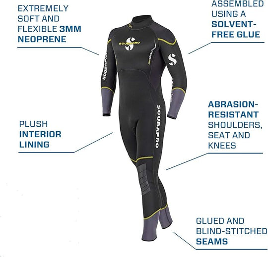 Scubapro Men's Sport Steamer Wetsuit With 3MM Thickness, Medium, Black/Yellow