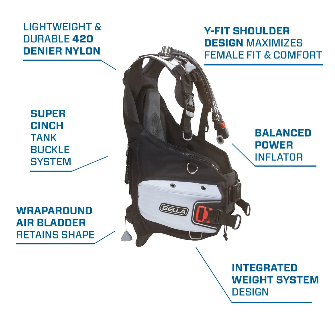 Scubapro Bella Womens Front-Adjustable Scuba Bcd With Air Inflator Regulator.
