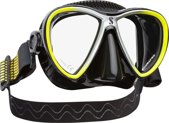 Scubapro Synergy Twin Diving Mask With Comfort Strap(Yellow/Silver With Black Skirt).