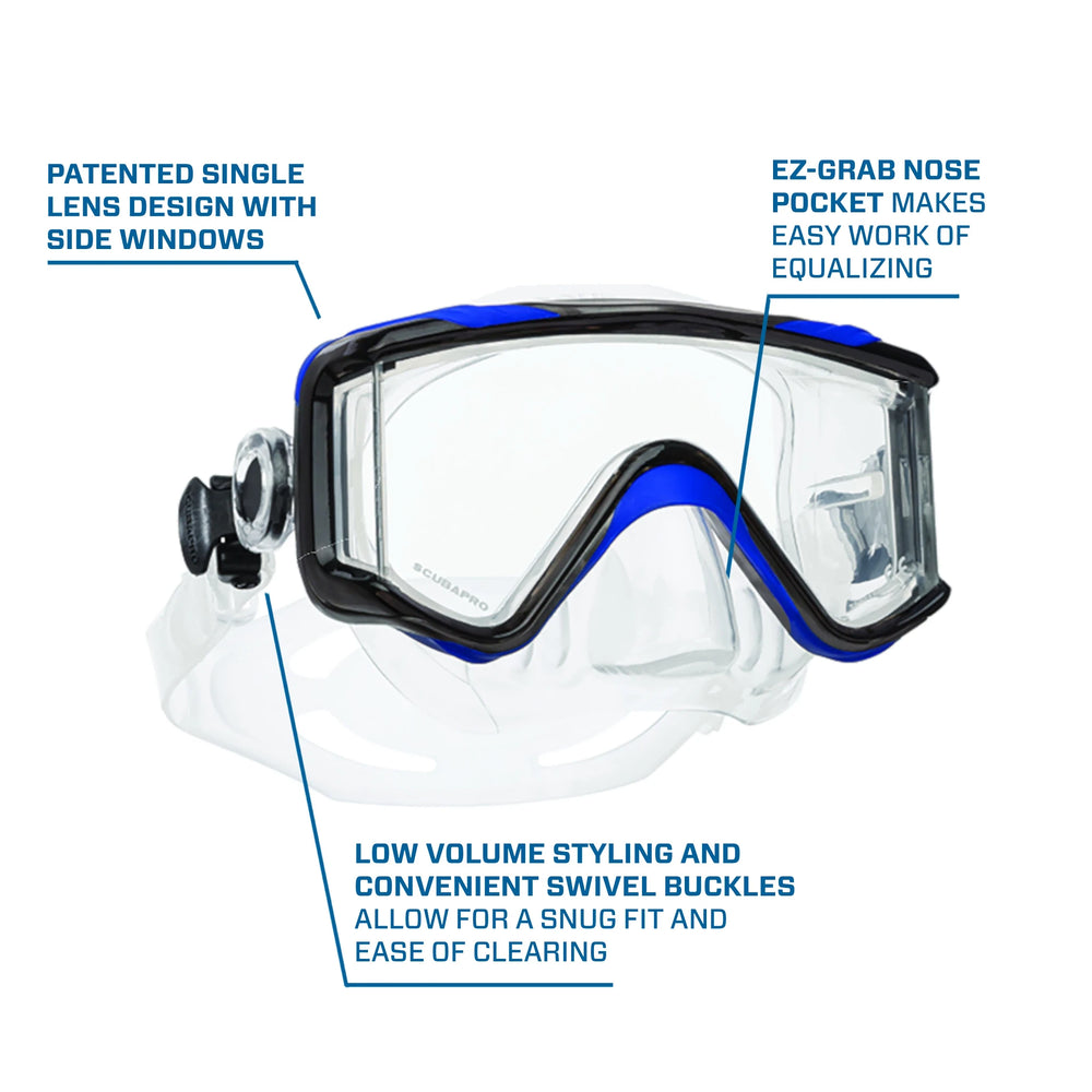 Scubapro Crystal Vu Plus Scuba Mask Without Purge Valve, Blue/Gray.