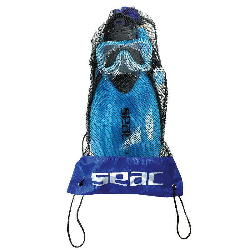 Seac Set Sprint Dry, Snorkeling Set With 100% Pure Silicone Mask, Snorkel With Dry Top And Fins.